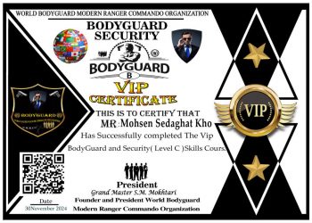 حکم تشریفات Vip بادیگاردی دوستاره ی بین الملل بادیگارد محسن صداقت خو